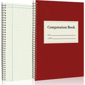 3 Pack Computation Notebook Spiral 4 X 4 Quad National Graph Paper 9 1/4" x 11 3/4" Math Composition Book Engineering Grid Notebook Red 76 sheets with Eye-ease Paper Waterproof Cover for Science