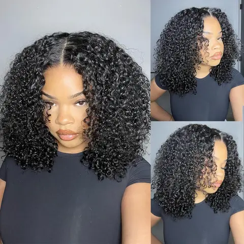 BANGJAZZ Short Kinky Curly Ready to Wear Glueless Wigs Pre Cut Lace Bleached Konts Closure Wigs Human Hair Wig 200% Density Lace Front Wigs Pre Plucked For Women #Sohochic