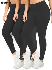 Plus Solid High Waist Leggings, Casual Sporty Comfy Breathable High Stretch Seamless Skinny Pants for Yoga Gym Workout Running, Women's Bottoms for All Seasons, High Waisted Leggings, Fitness Pants