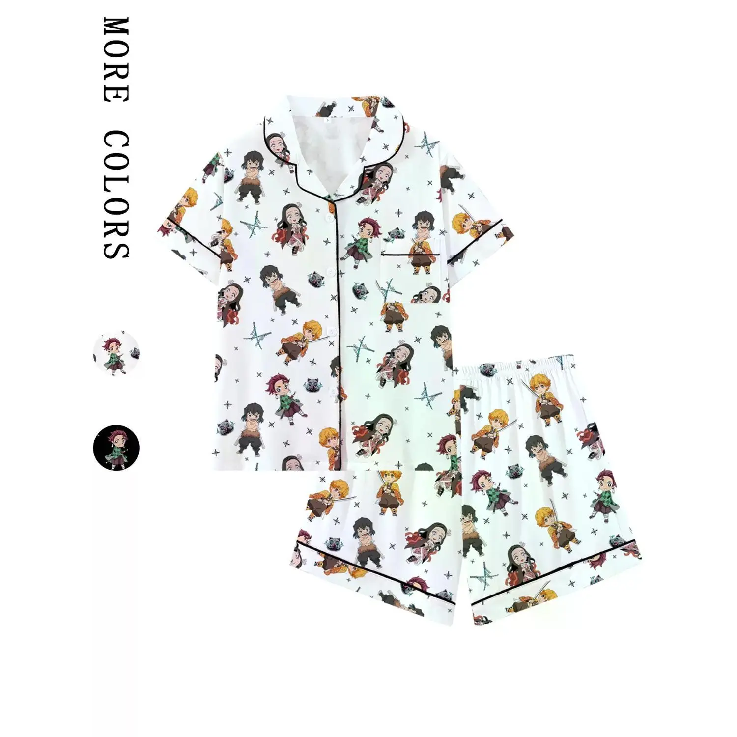 Anime Demon Slayer Collared Short Sleeve Pajama Set for Men & Teens, Comfortable All-Season Sleepwear & Loungewear, Perfect Anime Pajama Gift