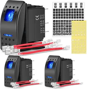 Nilight 3Pcs 5Pin SPST On/Off Rocker Switch Blue