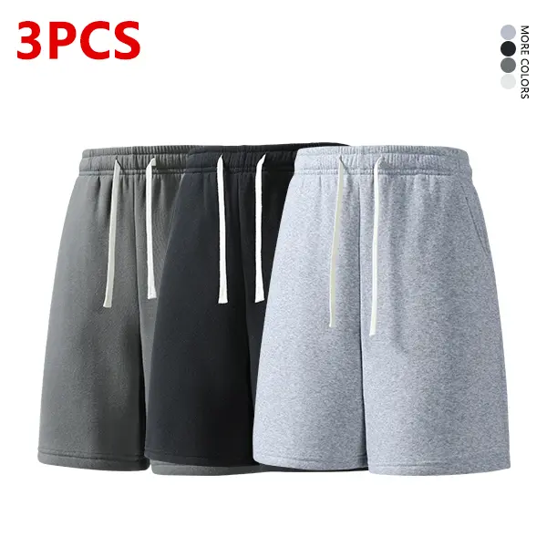 Set of 3 shorts featuring side pockets, elastic drawstring waistband design—suitable for outdoor leisure travel, everyday wear, fitness/running, and versatile summer wear.