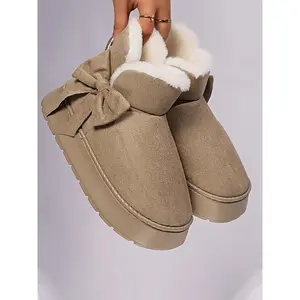Women's Faux Fur Lined Boots, Side Bow Design, Warm Thick Sole Outdoor Fashion Home Comfort Shoes, Unisex Couple Footwear, Winter Warm Boots