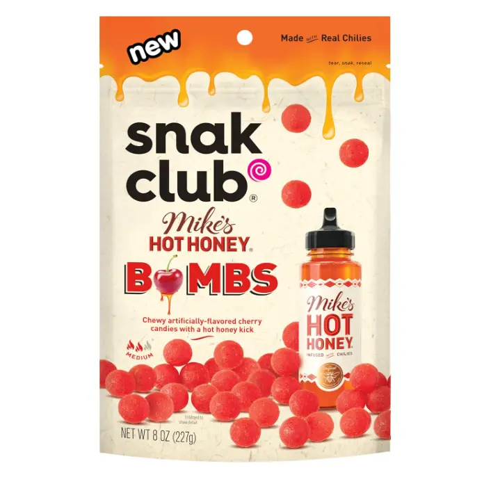 Snak Club Mike’s Hot Honey Bombs Chewy Candy, Cherry Candy with Sweet Heat, Soft Candies, Unique Snacks, 8 oz Family Size Bag
