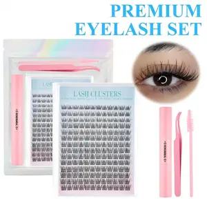 Eyelash Kit 9-12mm 168PCS Wispy Natural Cluster Eyelash DIY Lash Extension Kit with Lash Bond and Seal, Lash Tweezers, DIY Eyelash Extension Kit for Beginners