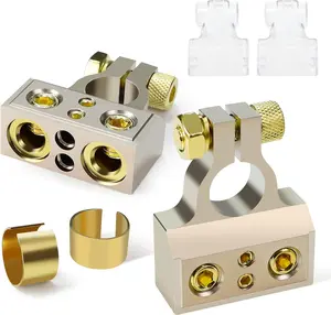 Gauge Battery Terminal Connectors with Shims & Protective Covers - 1 Pair, Car Cable Ends for Secure & Durable Connections  0/4/8/10