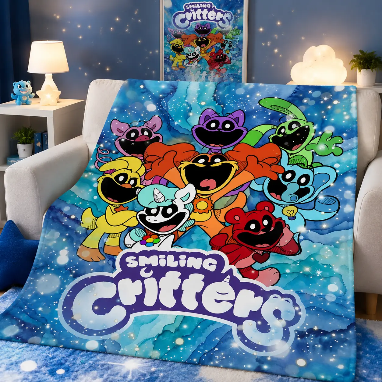 Smiling Critters Throw Blanket for Girls Boys Cozy Blanket Cute Cartoon Design Blanket for Kids Adults Home Decor Bedroom Sofa Travel Gift Idea Multiple Sizes Easy Clean Blanket Room Decor Aesthetic Blanket TikTok Trending Popular Gift