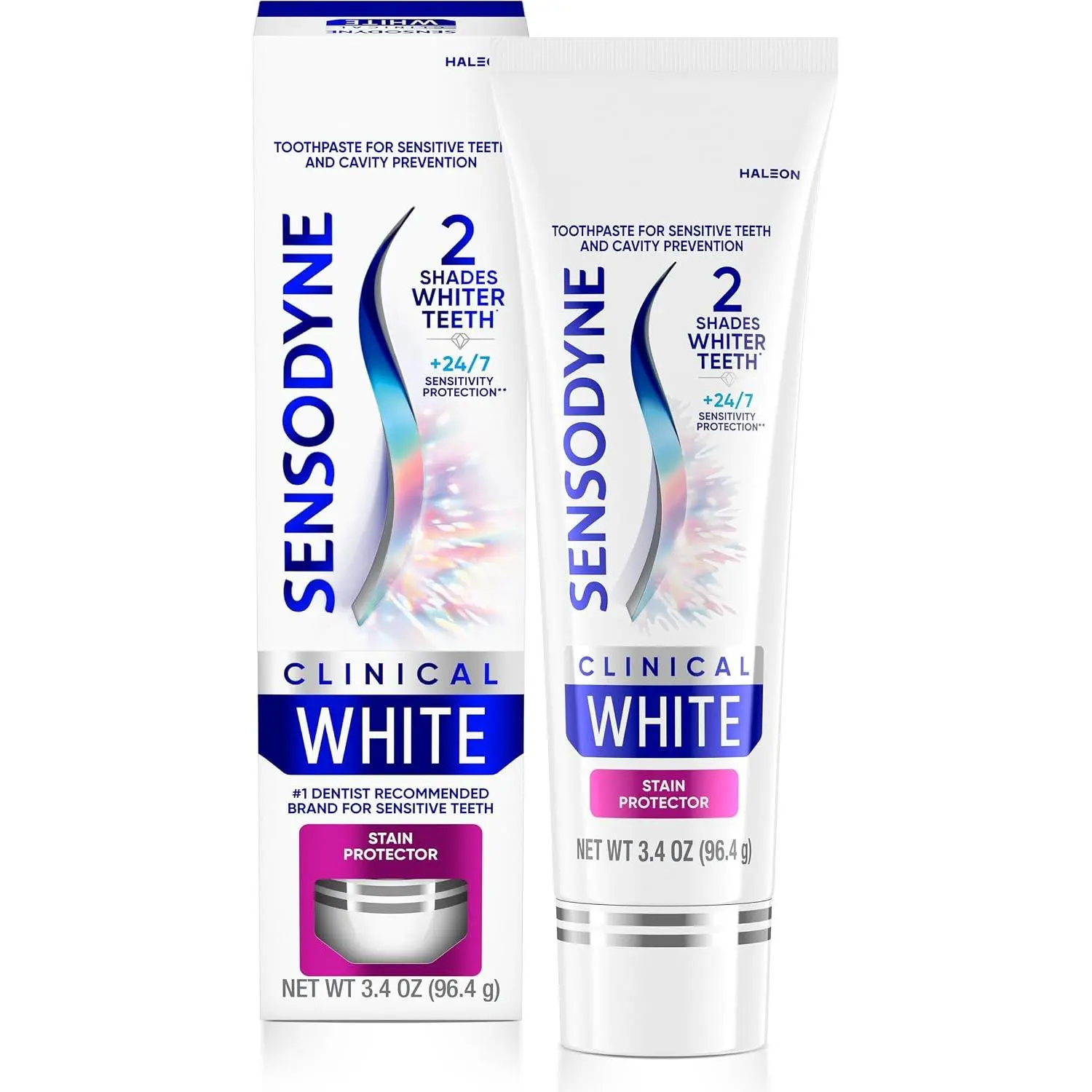 Clinical Whitening Toothpaste for Sensitive Teeth – Stain Protector & Enamel Safe Fluoride Toothpaste for 24/7 Sensitivity Relief, Mint Flavor, 3.4 oz