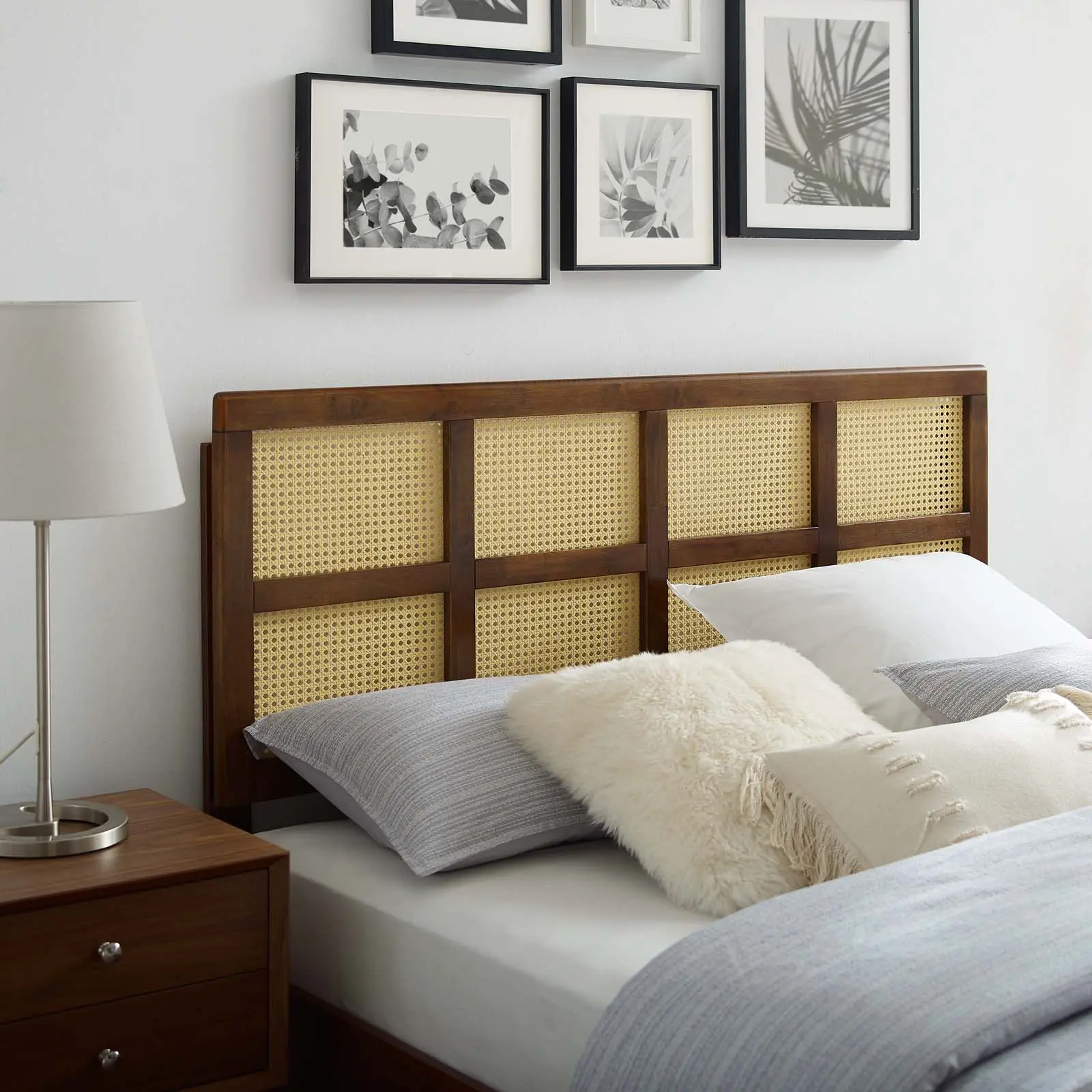 Modway Luana Cane King-Size Modern Wooden Headboard, Walnut Finish Indoor Furniture