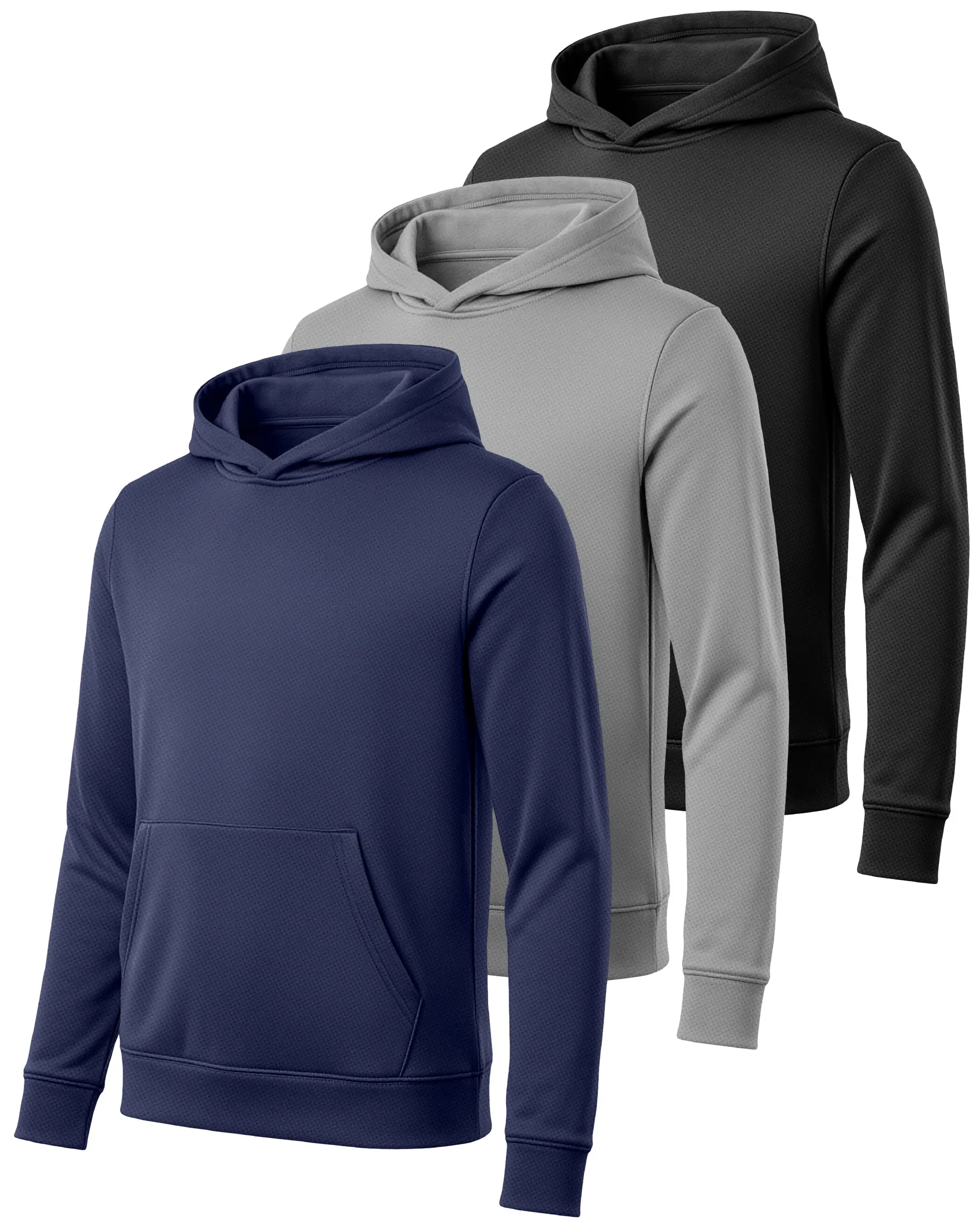 PURE CHAMP Boys' 3-Pack Mesh Athletic Hoodies - Lightweight Quick-Drying Pullover Sweatshirts, Breathable Kids Hoodies with Kangaroo Pocket, Comfortable Regular Fit, Durable Performance Fabric for School & Sports, Quick-Dry Hoodie