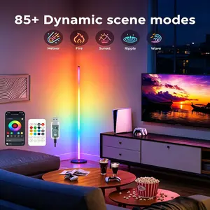 Smart LED corner floor lamp, customizable 16 million color changing light, built-in music sync mode, dual control by remote and APP, modern ambient lighting for home
