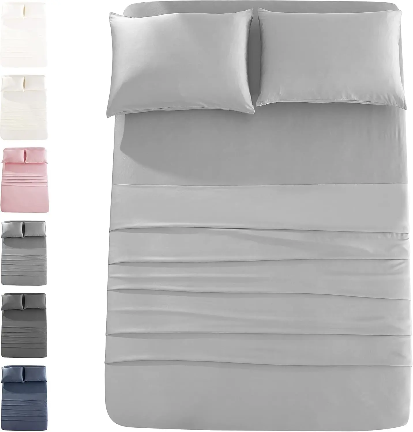 JOMO Cooling Bed Sheets 4 Pack, 75% Bamboo Viscose 25% Modal 156GSM Sateen Weave, Soft Breathable Moisture-Wicking Sheet Set with Zippered Pillowcases and 15 Inch Deep Pocket Fitted Sheet