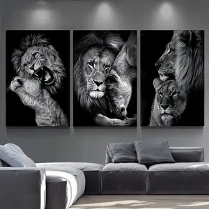 3-Piece Set African Animal Lion Canvas Poster Black and White Wall Art Animal Poster and Print Contemporary Canvas Wall Art Decoration for Living Room Office Bedroom Decoration Gift Hanging Ornaments Artistic Photo