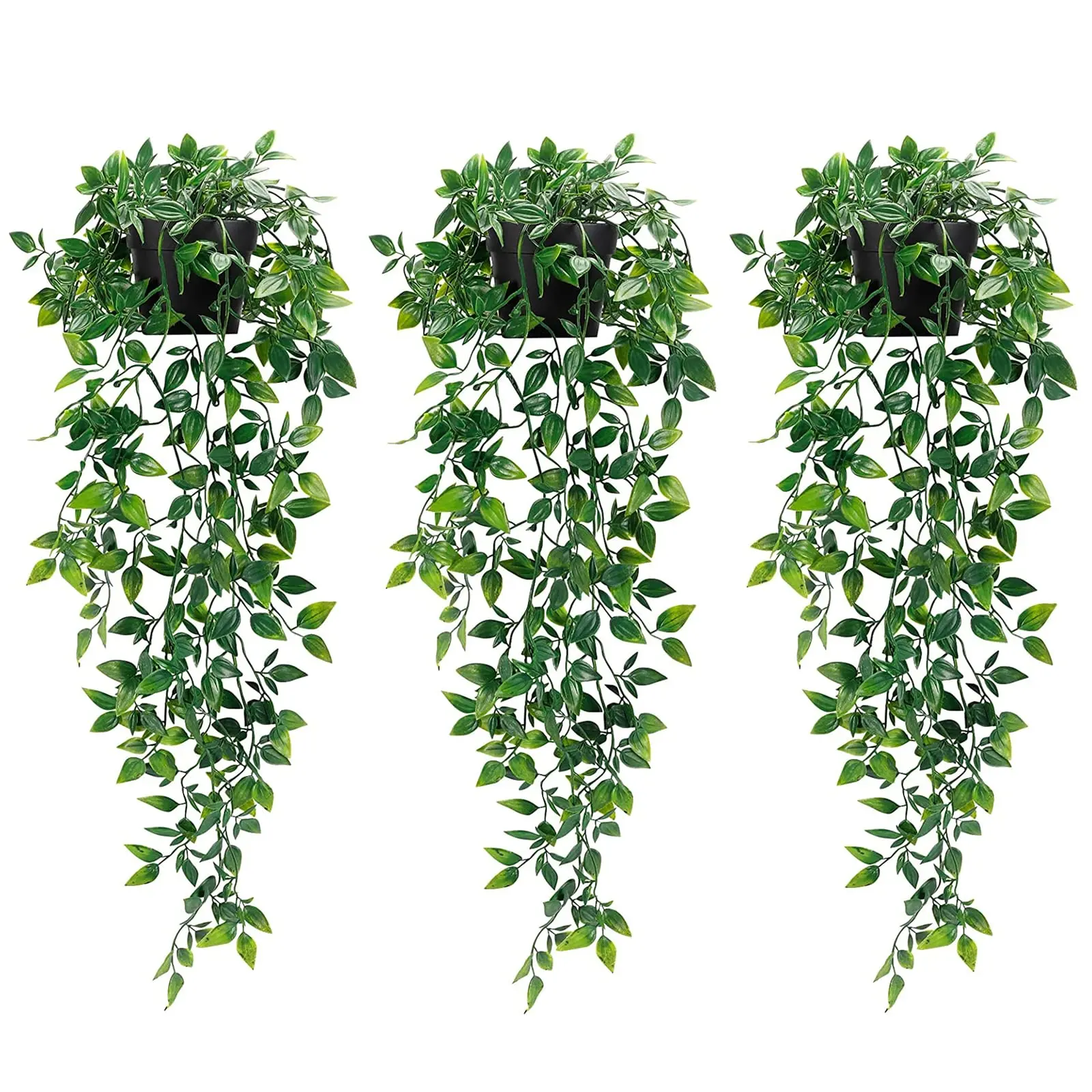 3 Piece Artificial Hanging Plants with Pots, Artificial Faux Plants, Decorative Artificial Plants, Potted Indoor Plants, House Plants Decor, Home Bedroom Wall Garden Decor, Fake Greenery for Indoor Decoration, Fake Plastic Plants