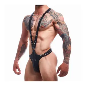 Men's Jockstrap Underwear Sexy Lingerie Harness Chest Bodysuit One-piece Jock with Removable Codpiece Big Bulge Adjustable Size.