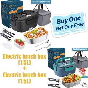 Deals for You Days Electric Lunch Box Portable Food Heater for Adults，80W Food Insulated Lunch Box 1.5&1.8L Stainless Steel Container & Bag 12V/24V/110V Car/Truck/Work with Stainless Steel Container, Fork & Spoon & Bag