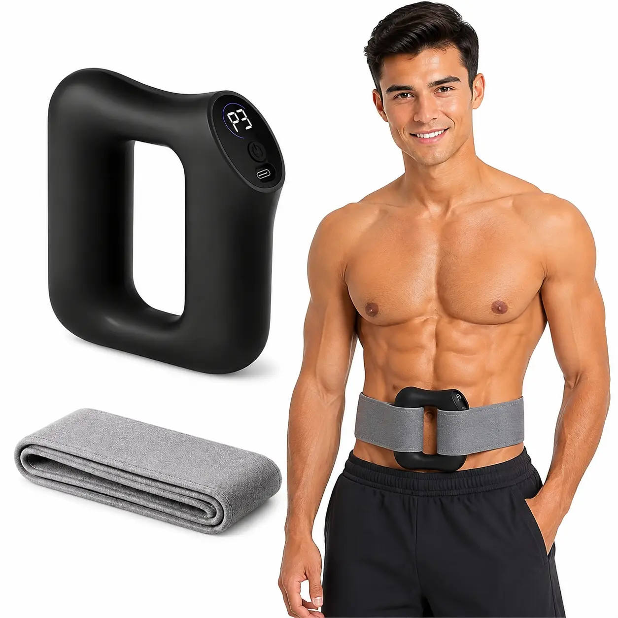 TYGLOBAL Compact Rechargeable Massage Belt - Hands-Free Cordless, Breathable Knit Strap, Secure Fit, 5 Intensity Levels, 3 Modes, Adjustable Wearable Body Care Gadget, Daily Soothing Portable Massage Belt for Back/Waist Home Use