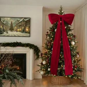 Christmas decorations - giant Christmas tree bows, large velvet bows, garland ribbon, tree top window and wall decorations, indoor home room party Valentine's Day, party decoration supplies