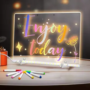 LED Message Board Acrylic Dry Erase Light-Up Board with Stand Markers Cleaning Cloths Tracing Paper Erasable Reusable Kids Learning Gift for Birthday Halloween Christmas Decorative Neon Sign