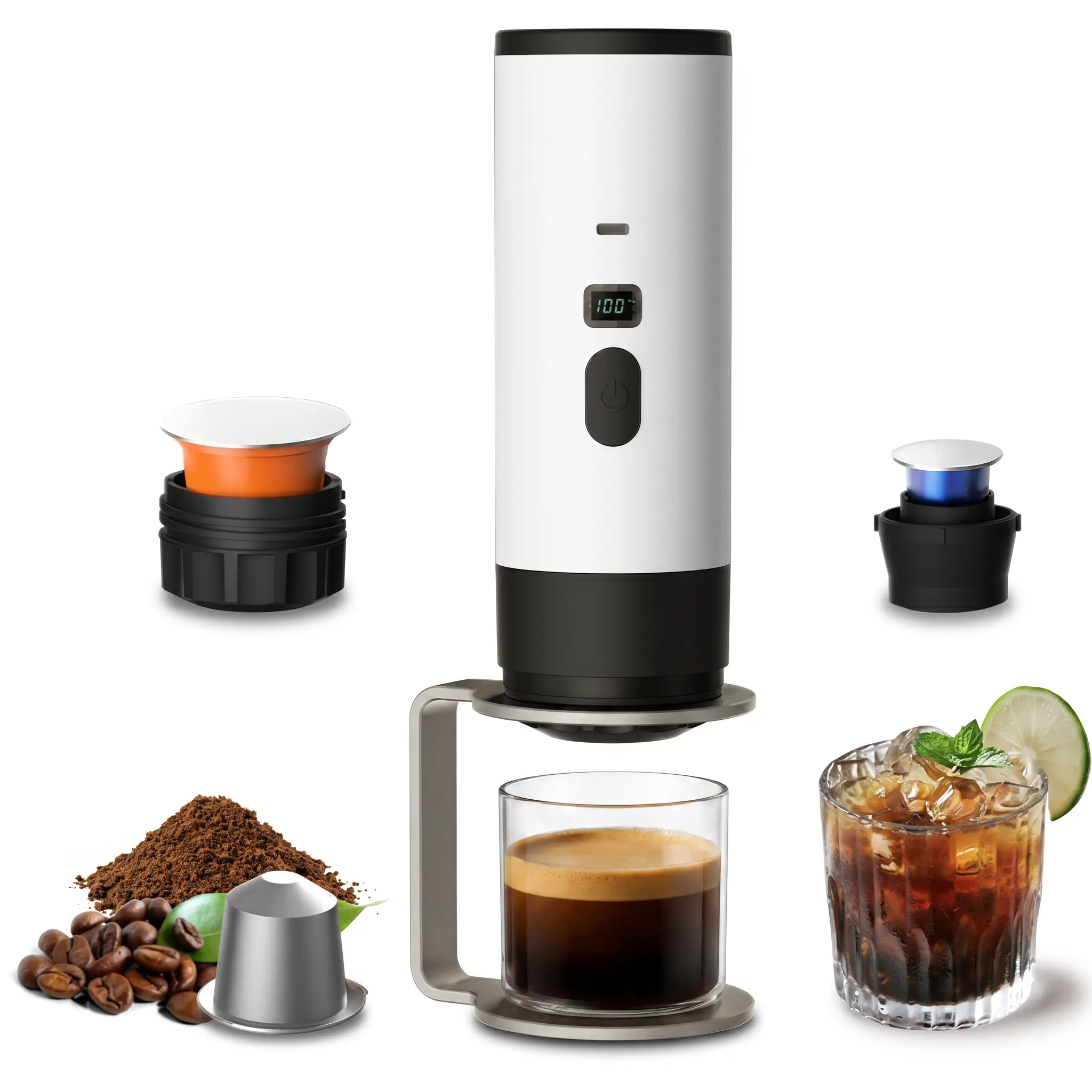 Electric Espresso Machine, 3 In 1 Portable Coffee Maker for Travel, 4-6 min Self-Heating, Compatible with Ground Coffee & Large Capsules, Small Capsules, for Hiking, Camping, RV, Office (white) TikTokShopBlackFriday Christmas Coffee Sets Gift