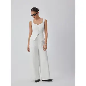 Cider Linen-blend Lace Panel Mid Rise Wide Leg Jumpsuit