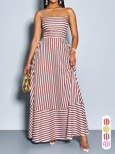 Elegant Casual Fashion Striped Dress for Women, Sleeveless Halter Neck, Long Flowy Waist, Spring Summer New Arrival, Perfect for Daily Wear, Womenswear, Casual Classy Dress, Casual Dresses
