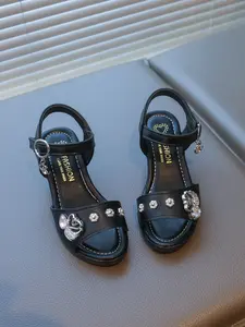 Elegant Swan Rhinestone Girls' Sandals, Fine Heel Buckle Design, Princess Style, Perfect for Outdoors, Stylish and Durable, Sparkly Sandals, Glitter Decorated Sandals, Trendy Sandals