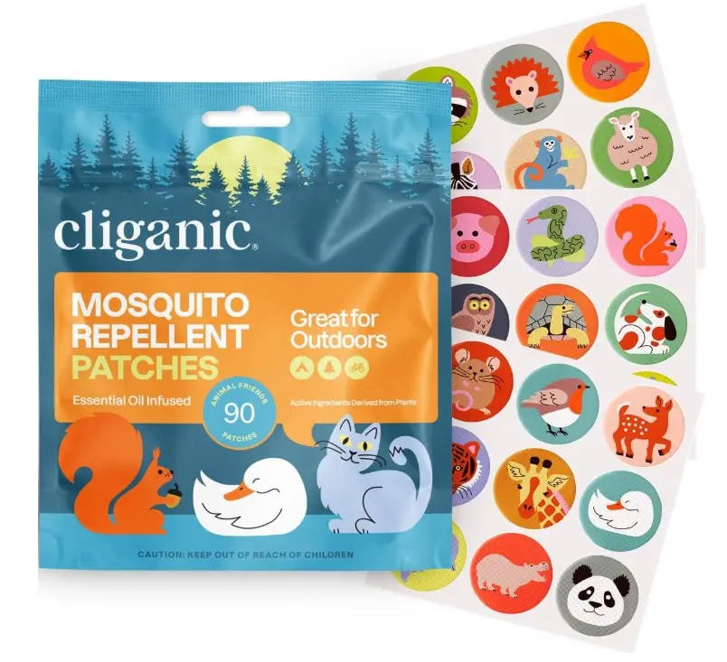 Cliganic Mosquito Repellent Stickers (90 Pack) - Animal Patches for Kids, Natural DEET-Free, Essential Oil Infused, Insect Repelling Garments