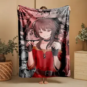 1 piece Explosive Magic of the Gourmet Blaze Soul, Megumin themed flannel blanket - Microfiber soft fluffy sofa blanket, suitable for beds and sofas, modern style, all-season use, digital print design, flannel weaving craft, 100% polyester