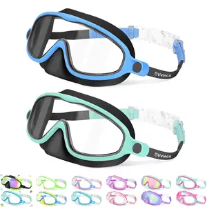 [Spring Shine]Vvinca Kids Swim Goggles with Nose Cover, 2 Pack Wide View Mask Anti-Fog UV No Leak Toddlers Swimming Goggles for Kids 3-6/6-12/12+ (Please refer to the dimension drawing in Figure 2)