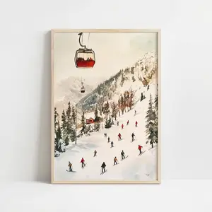 Vintage Ski Lift Digital Wall Art | Winter Ski Slopes Decor | Retro Skiing Poster | Instant Download | Rustic Winter Home Decor