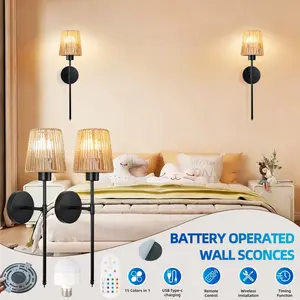New Style Battery Powered Wall Lamp Set 2 Pack Rechargeable Wall Sconce with 2000mAh Dimmable Bulb & Remote Control Cordless Wall Light Fixture for Bedroom Living Room Hallway Decor lights lamp lights for bedroom night light lamps for bedroom