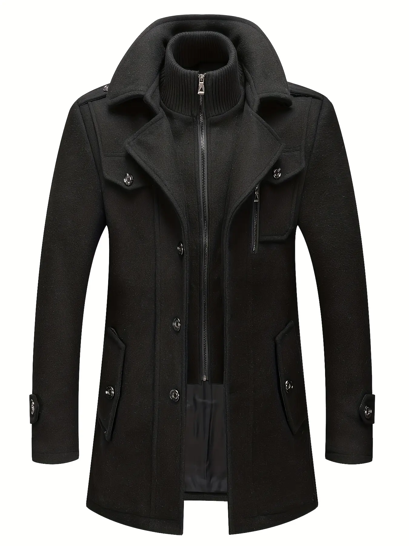 INVACHI Men's Wool Blend Single Breasted Overcoat, Fitted Winter Pea Coat Jacket with Removable Inner Collar for Wedding & Christmas, Jackets, Menswear, Party, Buttons, New Year, Trench Coat, Woven