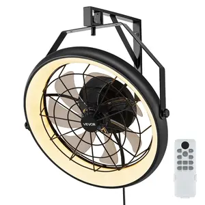 【Summervibes】VEVOR 22 Inch Wall Mounted Fan with Light Remote 6 Speed for Patio Workshop