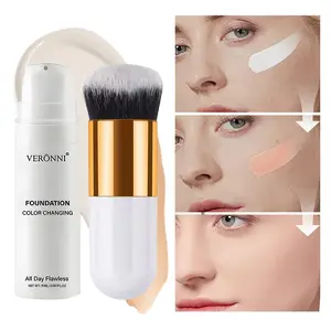 Veronni Color-Changing Foundation + Platinum Brush Set, Smart Skin-Tone Match, Long-Lasting, Non-Caking, Natural Glow, Suitable for All Skins