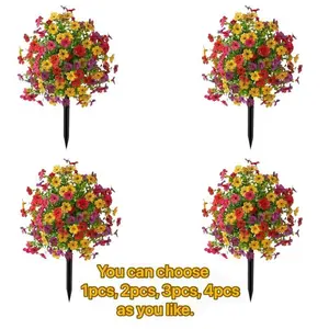 (1-4 packs) Spring/summer artificial garden stakes with realistic flower petals, UV-resistant, durable synthetic flowers, low-maintenance outdoor decoration, Lifelike Artificial Flower