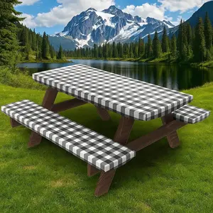 1 Table Cover + 2 Bench Covers, Waterproof Vinyl Tablecloth, Easy Clean, Outdoor Use, Picnic, Camping, Party, Wedding, BBQ
