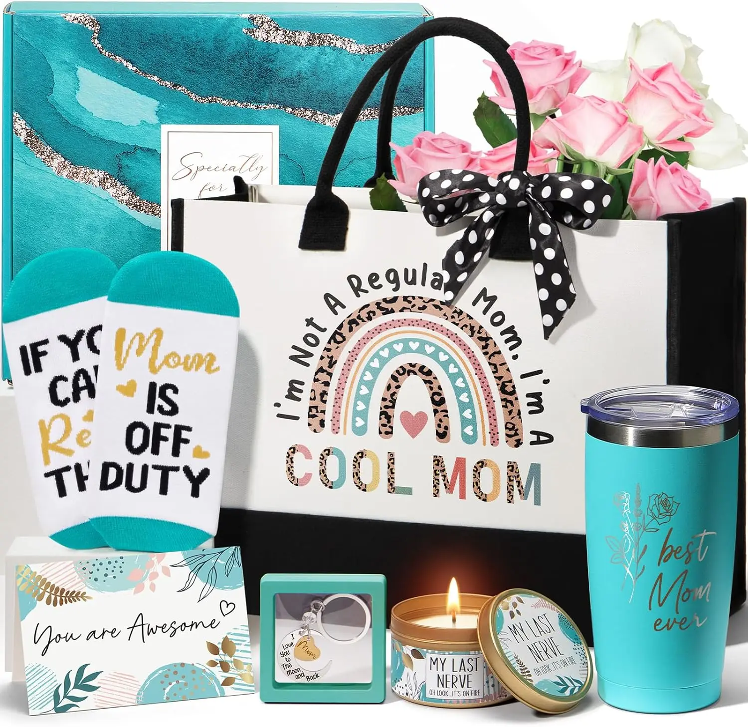 Gift from Daughter Son kids, Birthday Gift Basket for Mom Women Mother-in-Law Mama Mothers Day Gifts New Mama Gift for Women Wife from Husband w/Canvas Tote Bag Tumbler