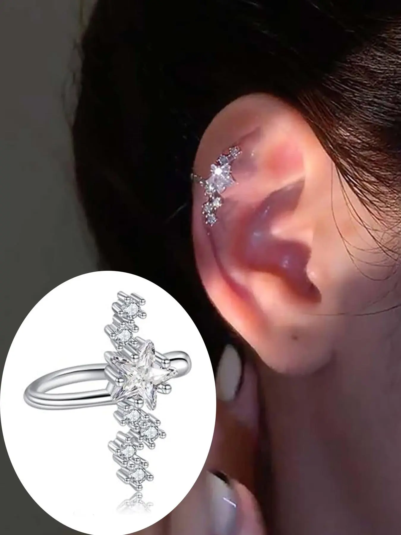 Sparkling Star Ear Cuff Clip On Cartilage Earrings for Women Cubic Zirconia Stainless Steel No Piercing Fake Earrings Trendy Cz Bling Jewelry for Daily Wear, Party, Gift High Quality Earrings