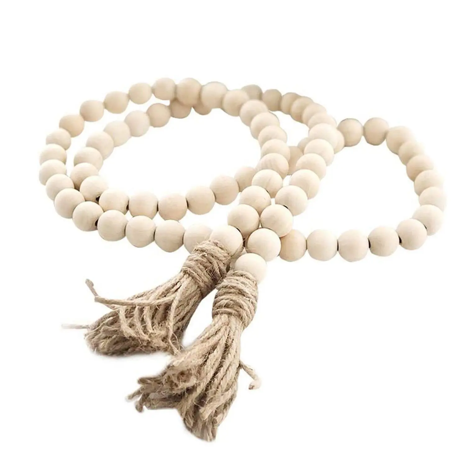 Decorative Wooden Bead with Tassel, 1 Count Bohemian Style Decoration Items, Beige Pastel Wall Hanging Decor, Wall Hanging Ornament for Home Room
