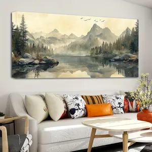 Framed Creative Canvas Poster, Snow Mountain Forest Lake Landscape Painting, Waterproof And Odorless Canvas Wall Art, Art Wall Painting For Birthday Gift, Bedroom, Wall Decoration, Home Decoration Ornaments Artistic Photo Print 32*16*1.5inch