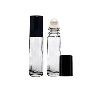 Perfume Studio® Glass Ball Roller Bottle - 10ml Clear Glass with Black Cap; 2 Piece Set (Glass Ball, Clear)