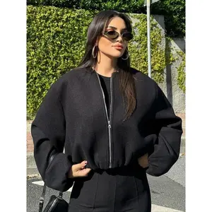 Women's Casual Fashion Coat New Oversized Bubble Sleeve Jacket, Zipper Bomber Jacket, Elegant Woven Fabric, Streetwear, Fashion Pilot Jacket, Lightweight Outerwear, Spring & Fall Outerwear