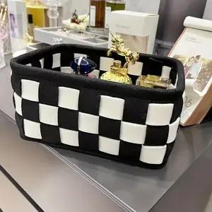 1pc and Checkered Storage Basket, Perfect for Desktop and Drawer Organization, Ideal for Cosmetics Snacks and Keys Storage, Toiletries Basket