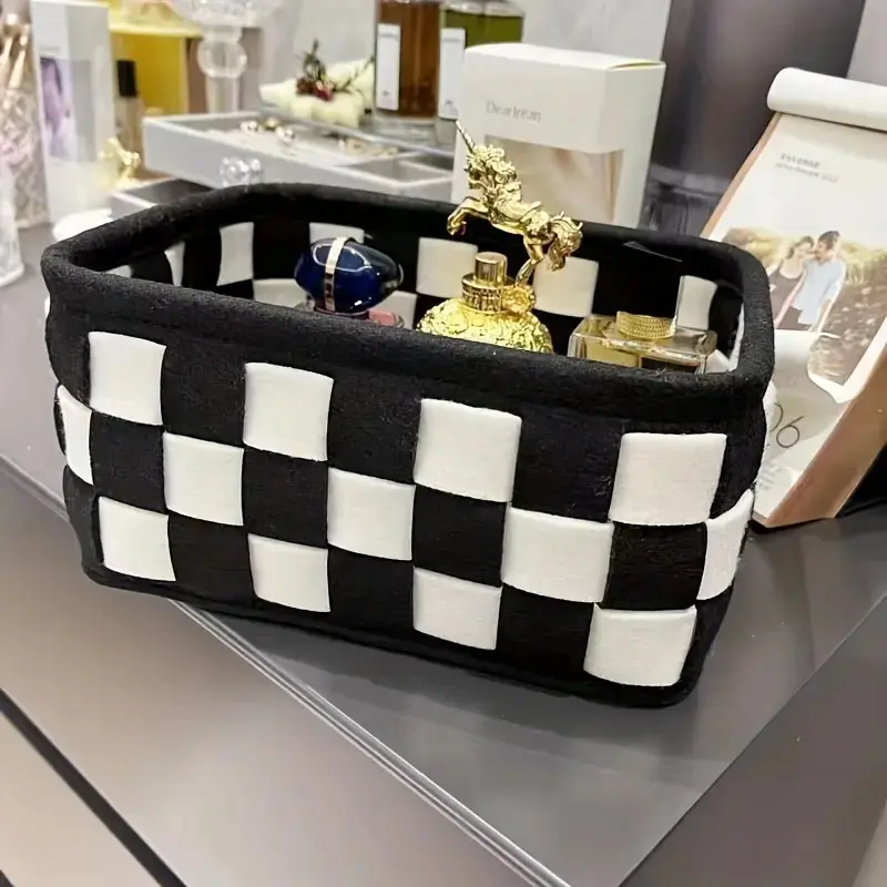1pc and Checkered Storage Basket, Organiser, Perfect for Desktop and Drawer Organization, Ideal for Cosmetics Snacks and Keys Storage, Toiletries Basket, Baskets for Organizing