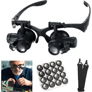 Swiilpo Head Mount Magnifying Glass with LED Light, Jewelers Loupe Magnifier with 8 Interchangeable Lens 2.5X/4X/6X/8X/10X/15X/ 20X/25X for Close Work/Electronics/Eyelash/Crafts/Jewelry/Repair,By Traiisutor