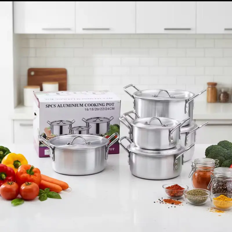 5-Piece Korean Design Aluminum Cooking Pot Set with Lids, Safe, 14-26cm Sizes for Africa Market