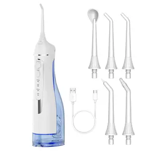 Water Flosser for Teeth Cleaning: Cordless Portable Water Dental Pick, 4 Modes Rechargeable Oral Irrigator with 5 Nozzles, 300ML IPX7 Waterproof Electric Flossers for Braces, Travel & Home Use, White