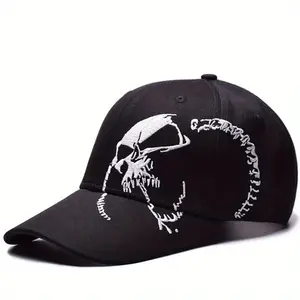 Unisex Skull Embroidered Baseball Cap Outdoor Sport Adjustable Sunscreen Leisure Hat Spring Autumn Travel Tourism Beach Vacation