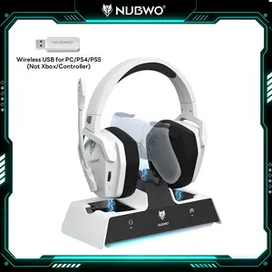 NUBWO G06 Pro Wireless Gaming Headset with Charging Station for Headset & PS5 Controller, 17ms Low Latency, 120H Battery Life, Dynamic 50mm Drivers-White (NOT Compatible with Xbox) tiktokshopspringglowup